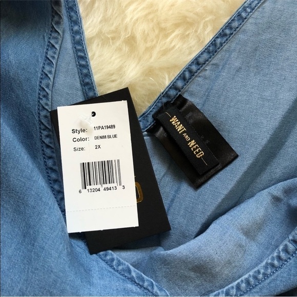 Chambray Sleeveless Ruffle Romper Plus Size 2X - Picture 4 of 6